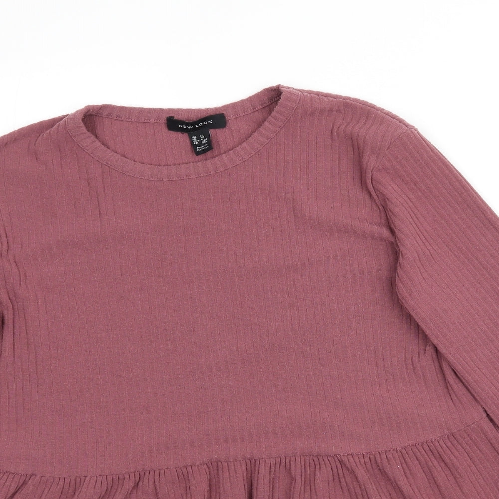 New Look Womens Pink   Basic T-Shirt Size 12  - Ribbed Peplum