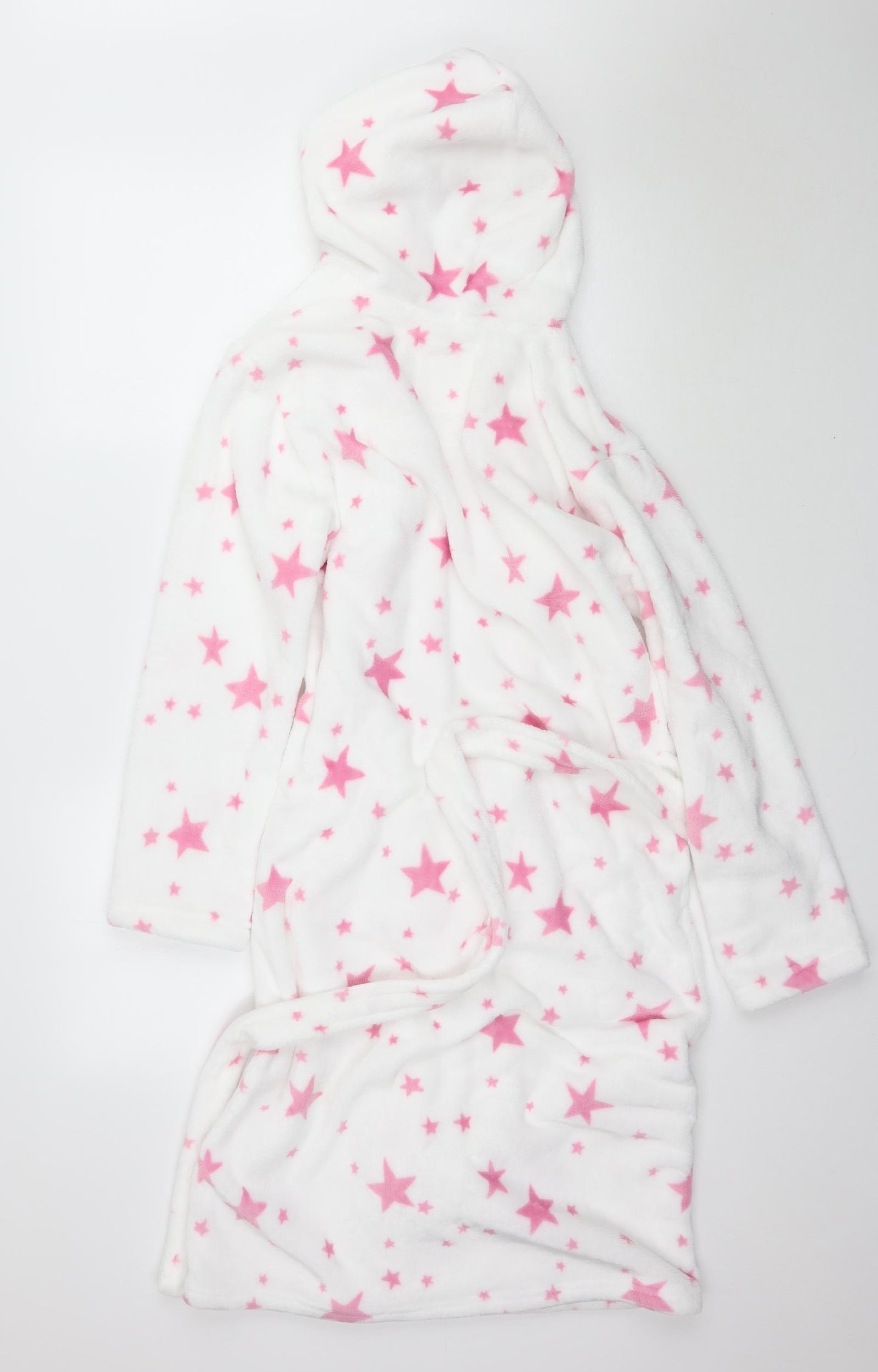 F&F Girls White Solid   Robe Size 13-14 Years  - Star Dressing Gown