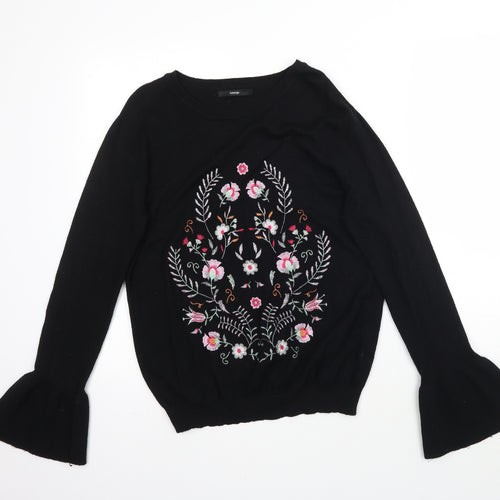 George Womens Black  Knit Pullover Jumper Size 10  - Floral Embroidery