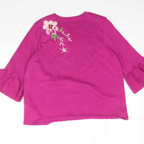 Marks and Spencer Womens Pink  Knit Pullover Jumper Size 14  - Floral Embroidery