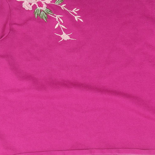 Marks and Spencer Womens Pink  Knit Pullover Jumper Size 14  - Floral Embroidery