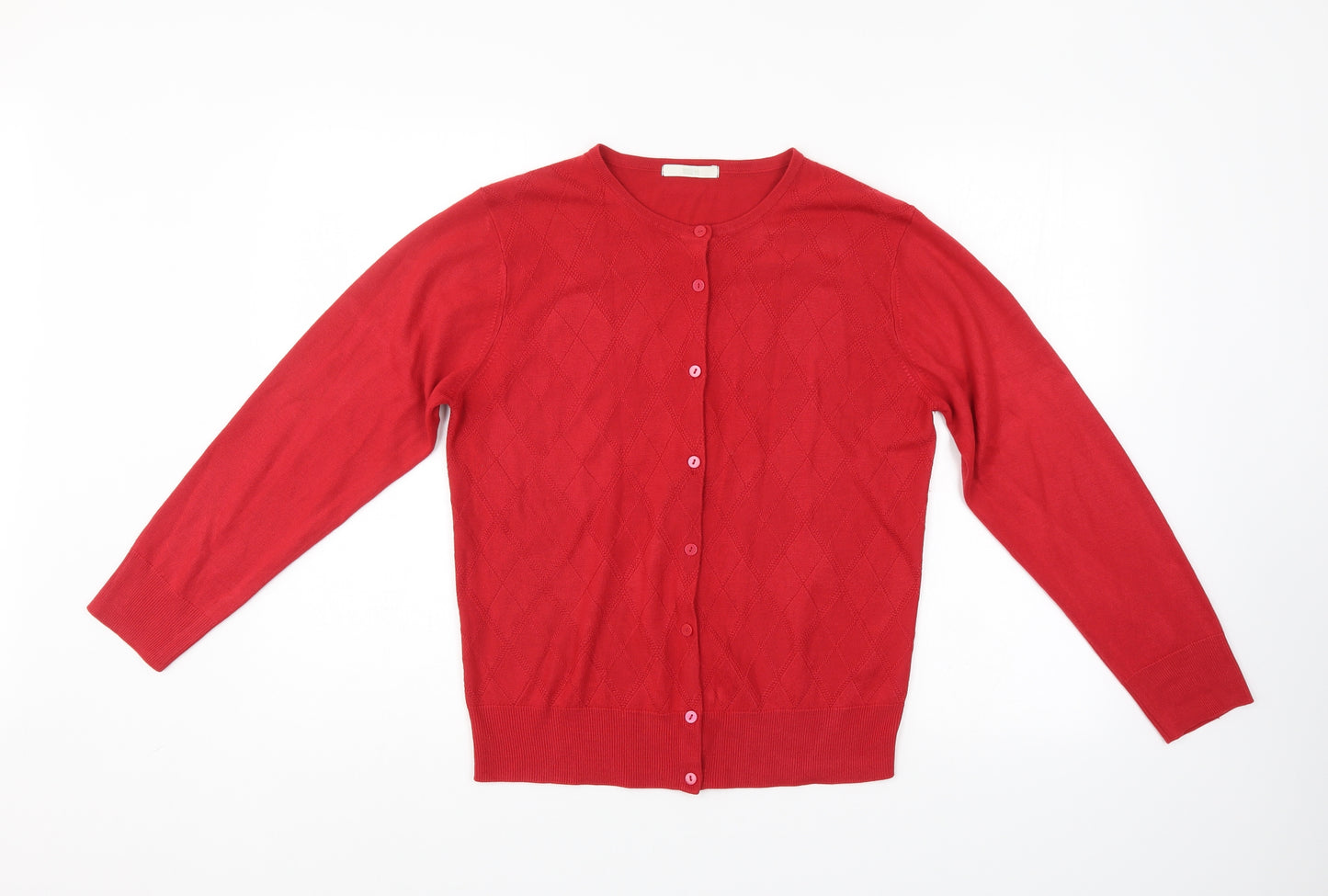 Marks and Spencer Womens Red Argyle/Diamond  Cardigan Jumper Size 16