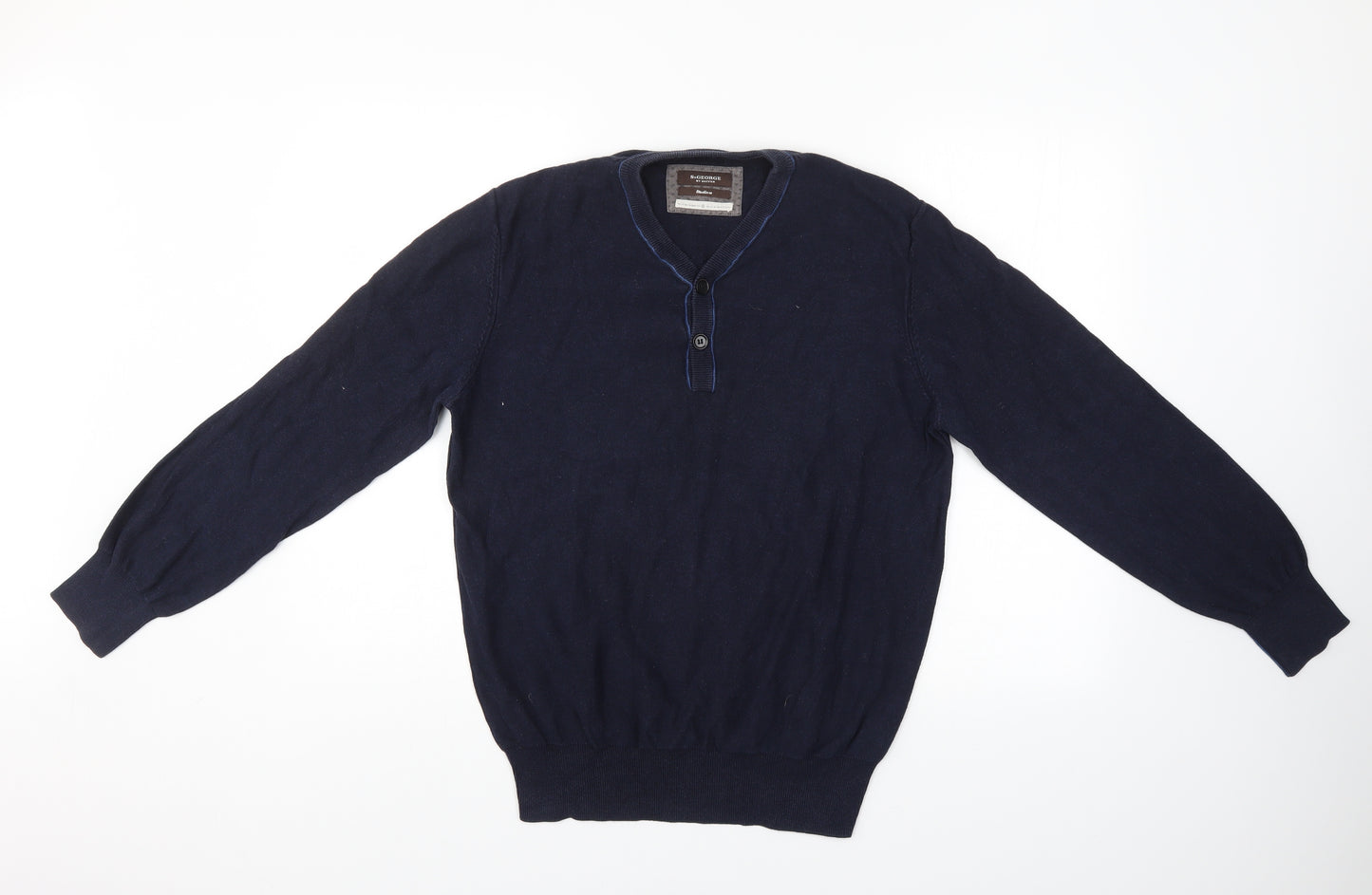 Duffer of St. George Mens Blue   Henley Jumper Size M