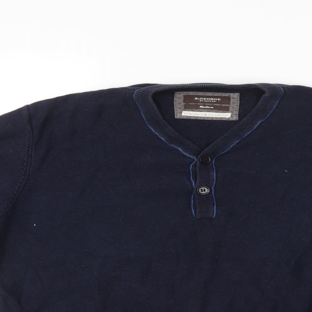 Duffer of St. George Mens Blue   Henley Jumper Size M