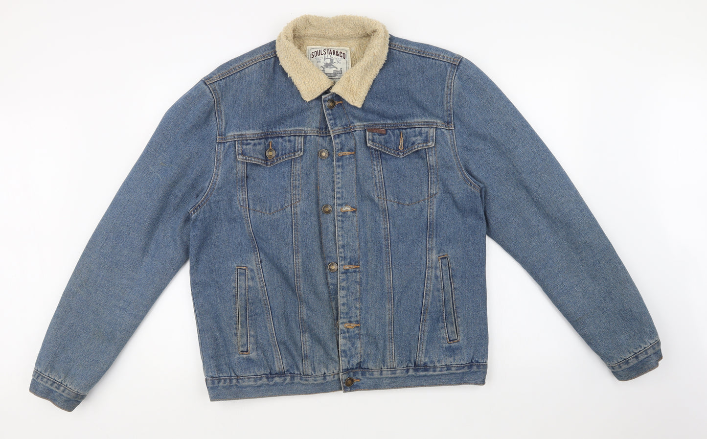 SoulStar & Co Mens Blue  Denim Overcoat Jacket Size XL