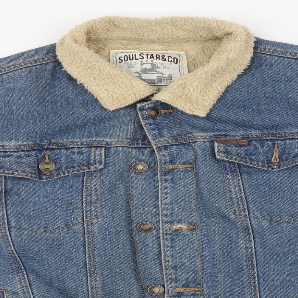 SoulStar & Co Mens Blue  Denim Overcoat Jacket Size XL