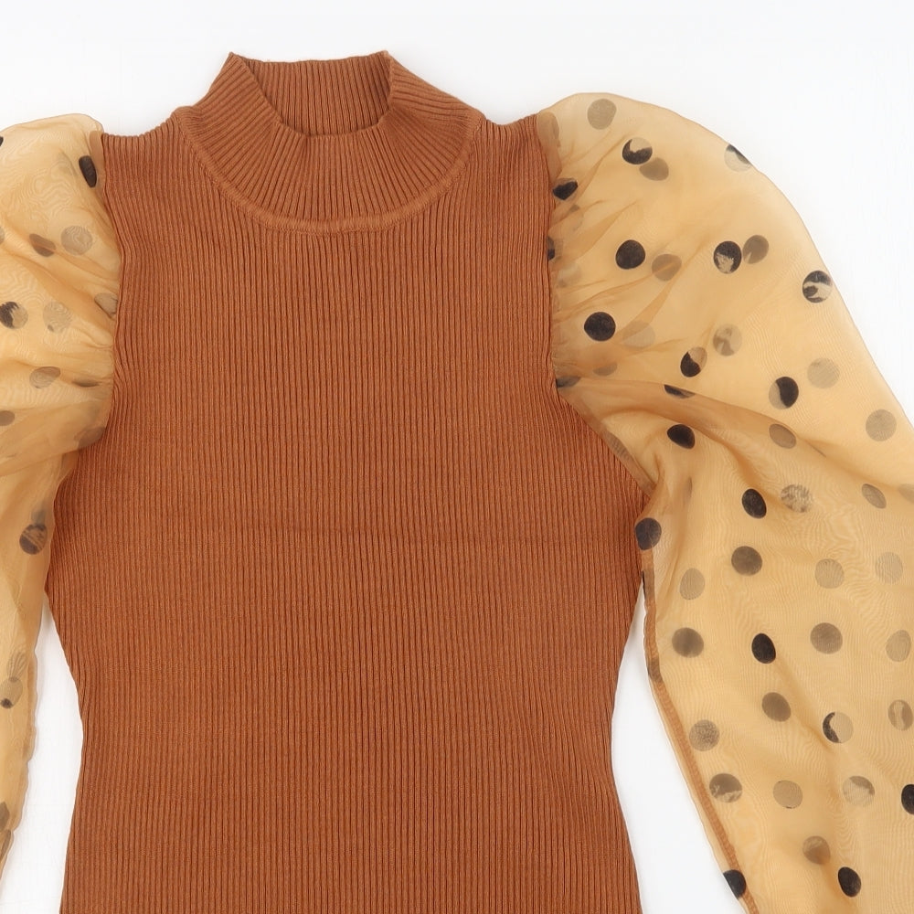 lovie look Womens Brown Polka Dot   T-Shirt Size M