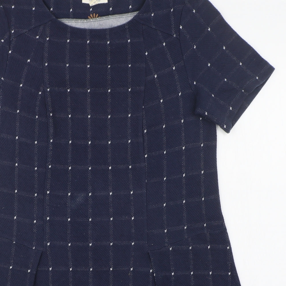 White Stuff Womens Blue Houndstooth  A-Line  Size 14