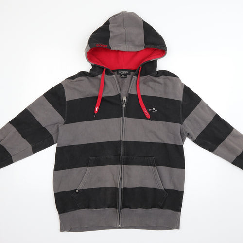 Atticus Mens Grey Striped  Full Zip Hoodie Size L