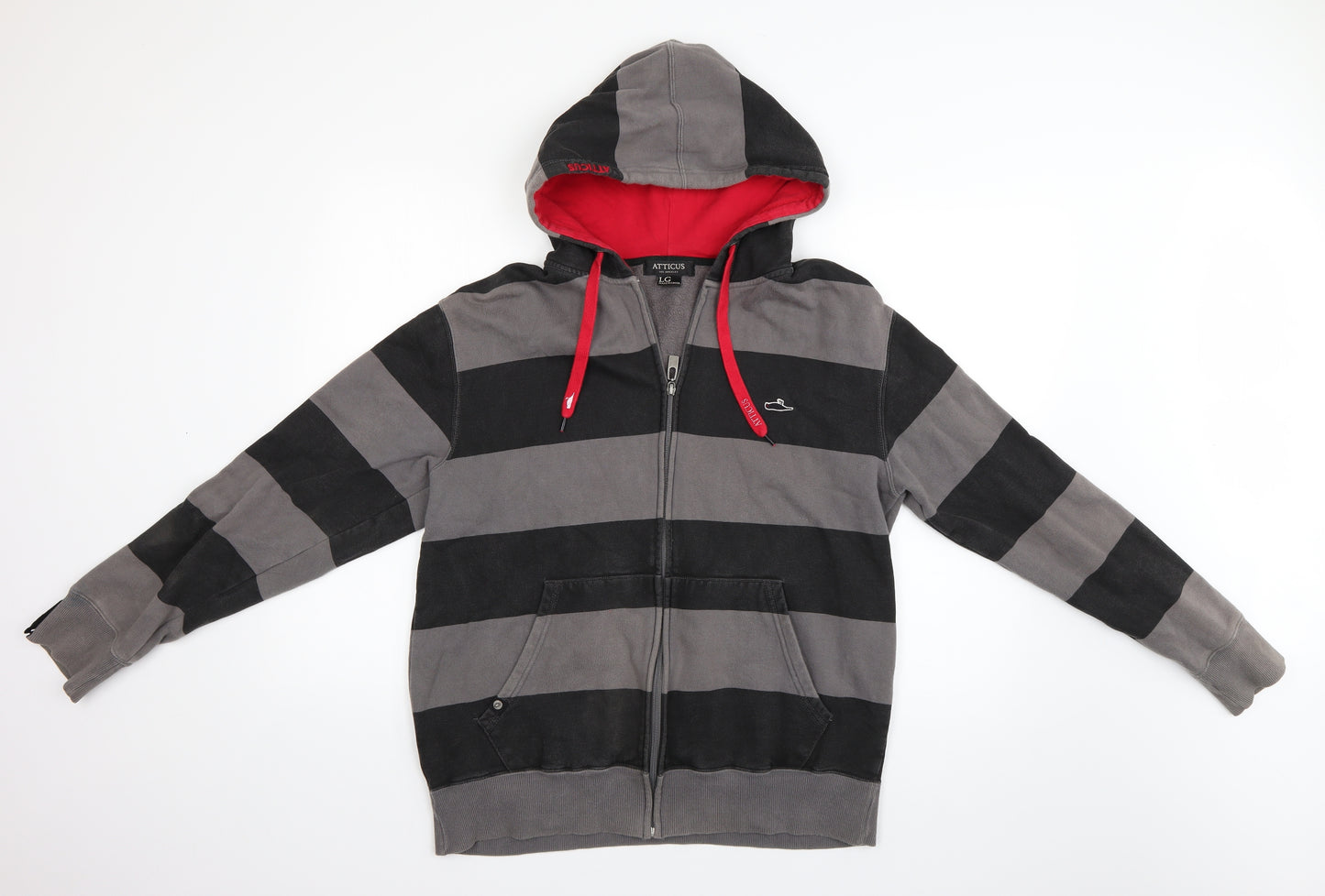 Atticus Mens Grey Striped  Full Zip Hoodie Size L