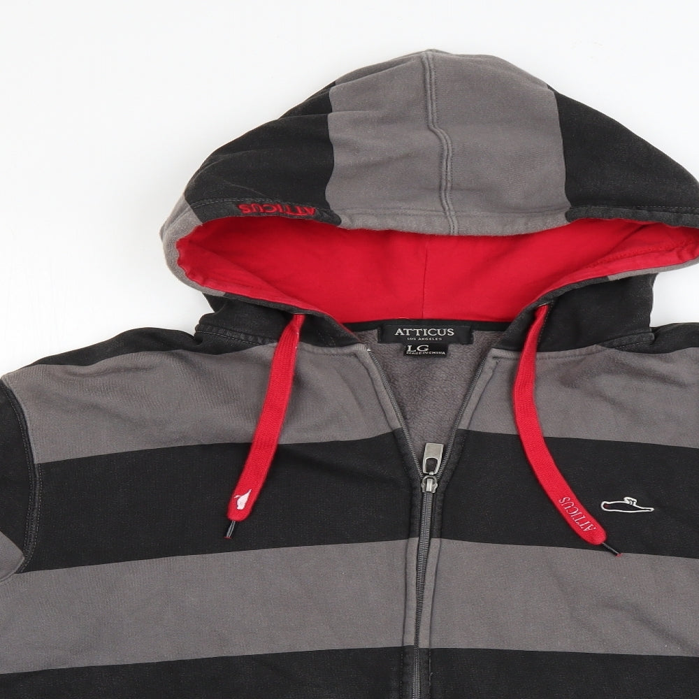 Atticus Mens Grey Striped  Full Zip Hoodie Size L