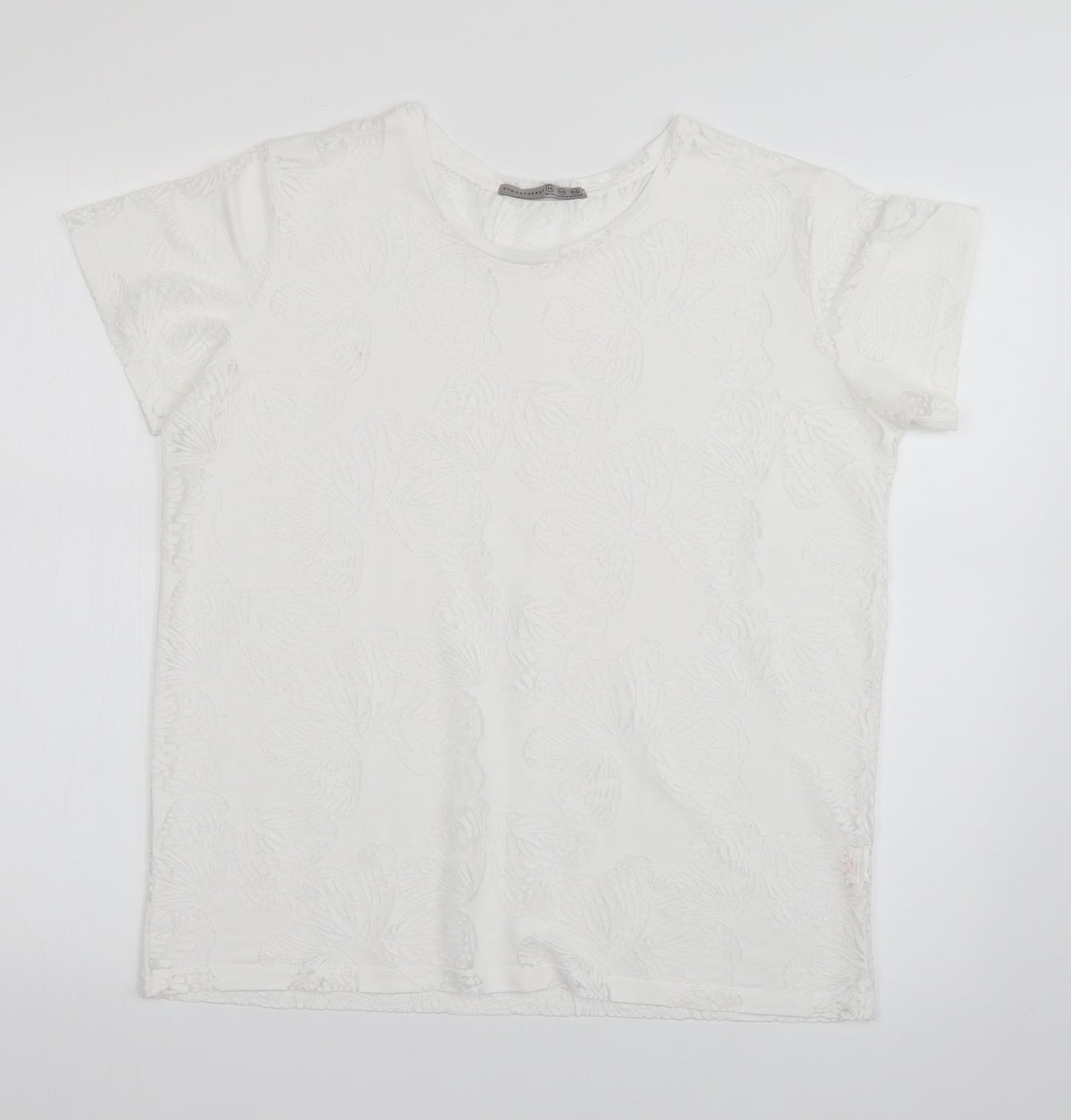 Atmosphere Womens White Floral  Basic T-Shirt Size 16  - See-through Pattern