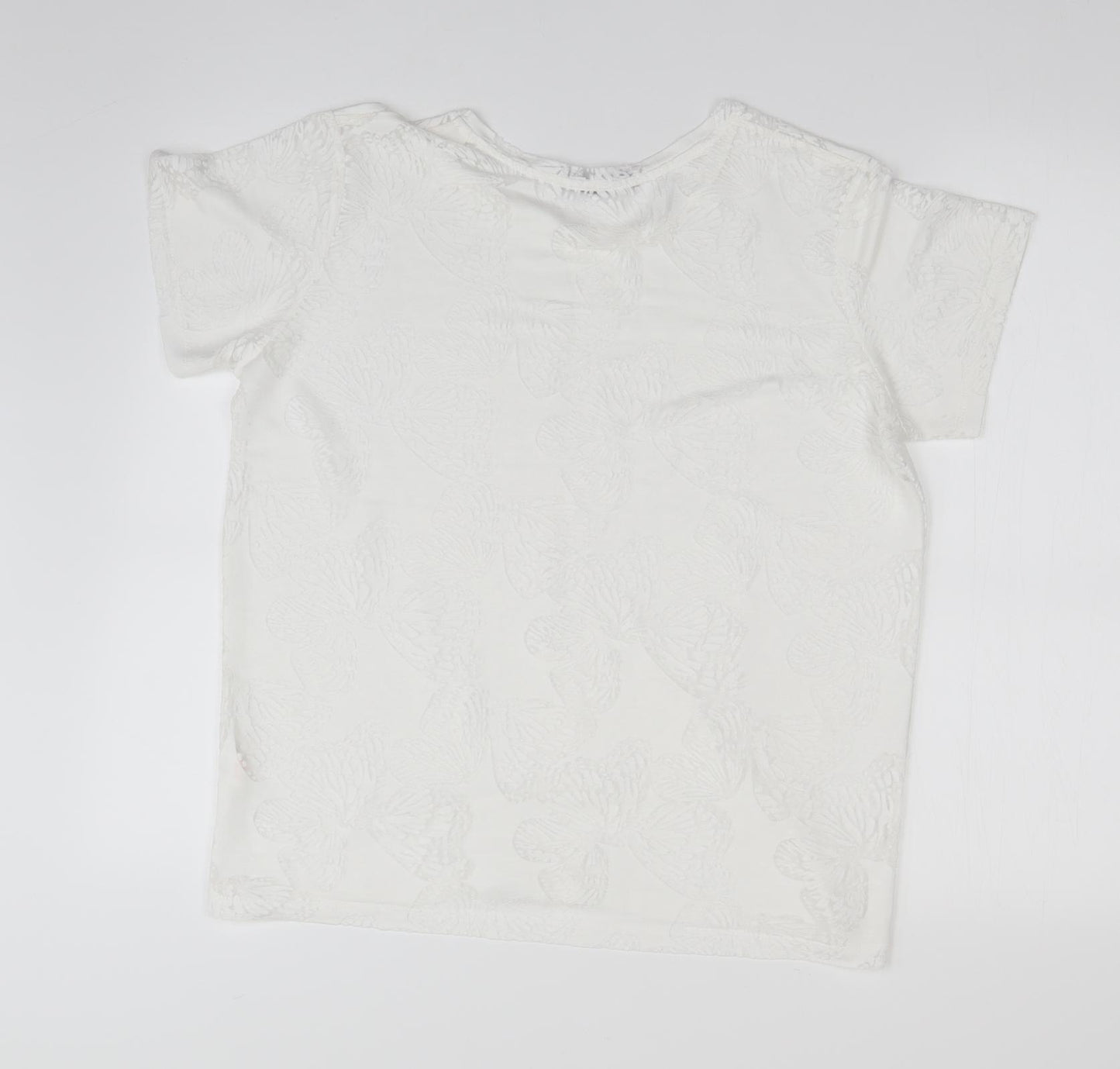 Atmosphere Womens White Floral  Basic T-Shirt Size 16  - See-through Pattern