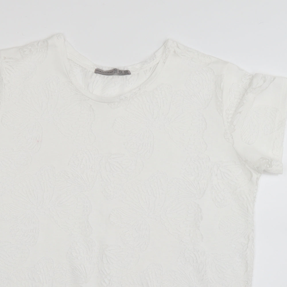 Atmosphere Womens White Floral  Basic T-Shirt Size 16  - See-through Pattern