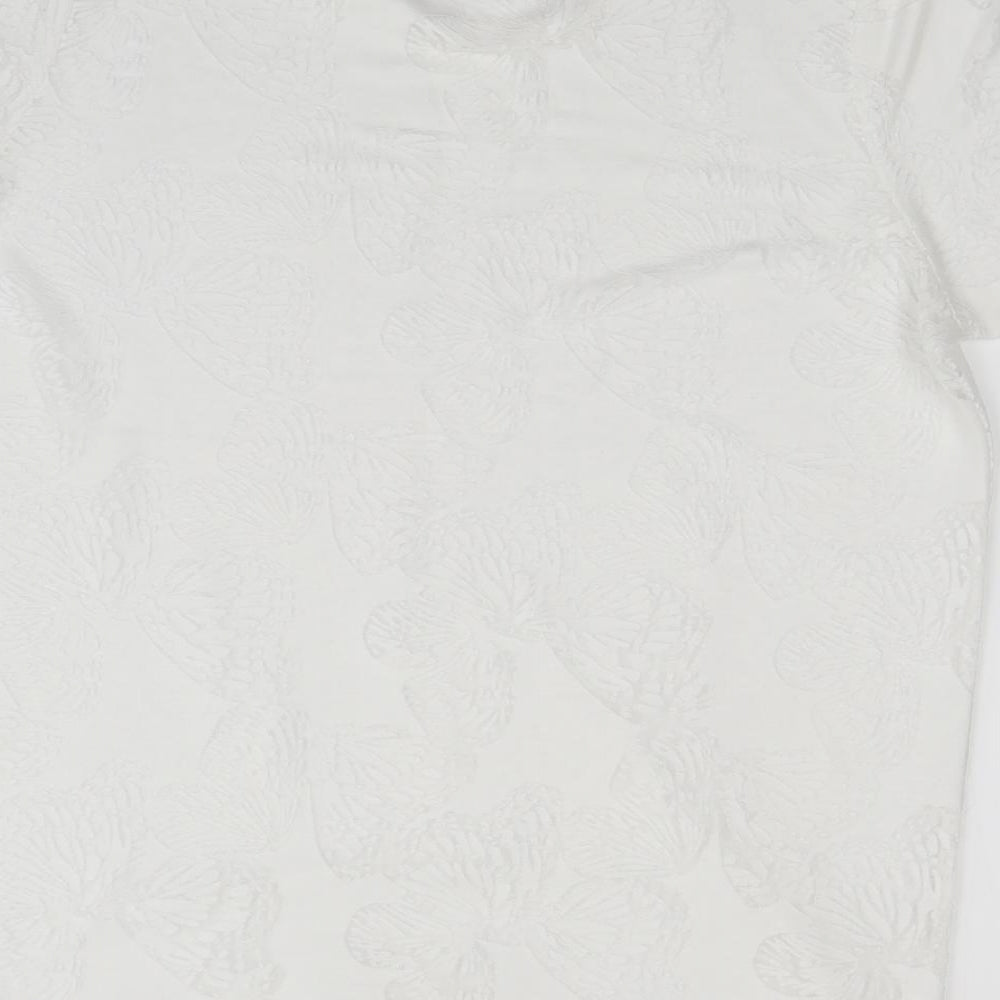 Atmosphere Womens White Floral  Basic T-Shirt Size 16  - See-through Pattern