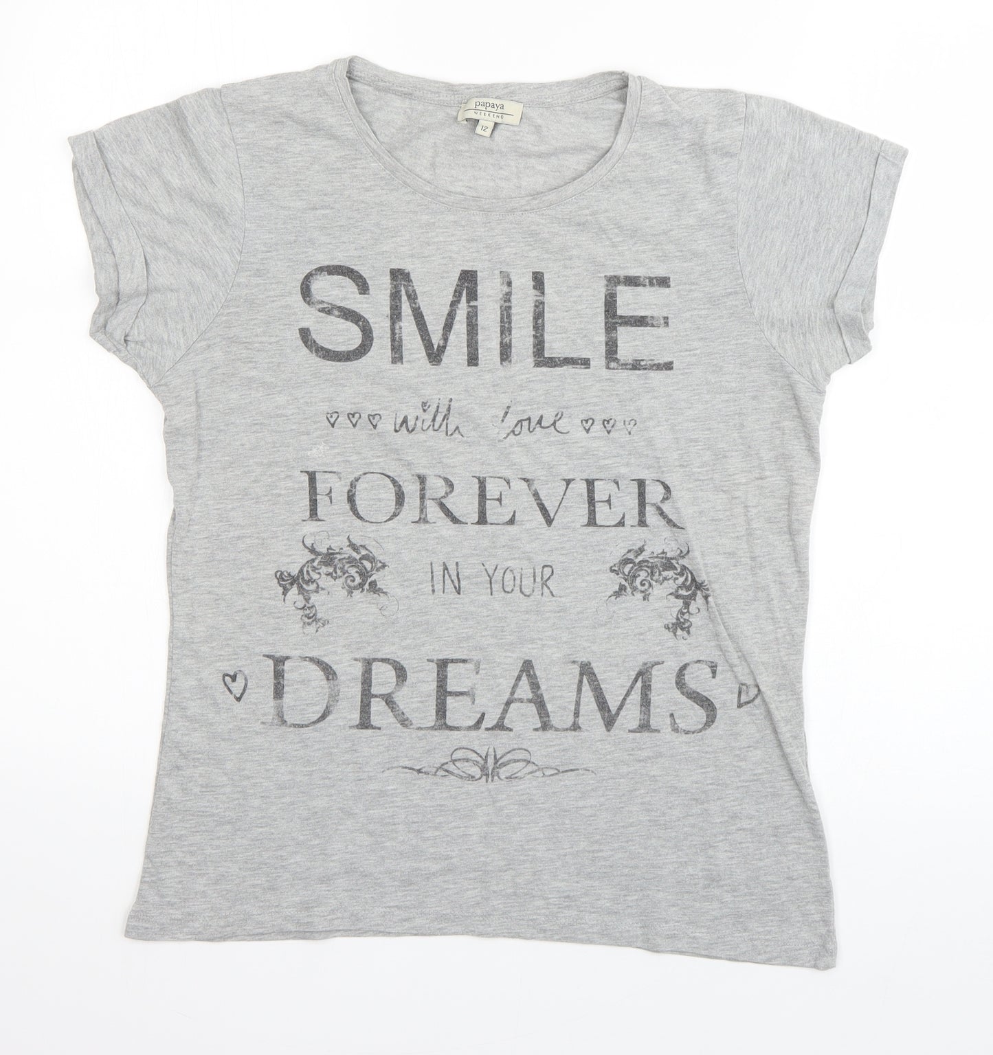 Papaya Womens Grey   Basic T-Shirt Size 12  - Smile, Dreams