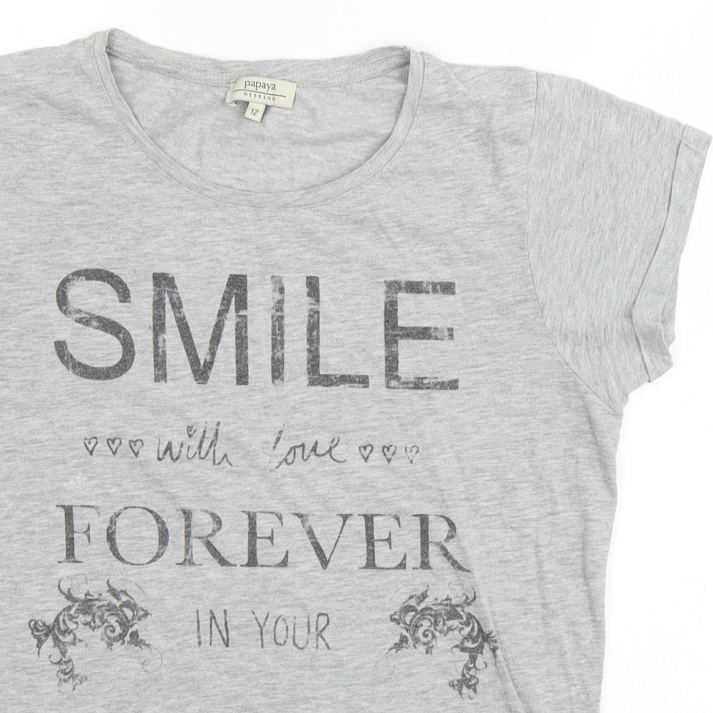 Papaya Womens Grey   Basic T-Shirt Size 12  - Smile, Dreams