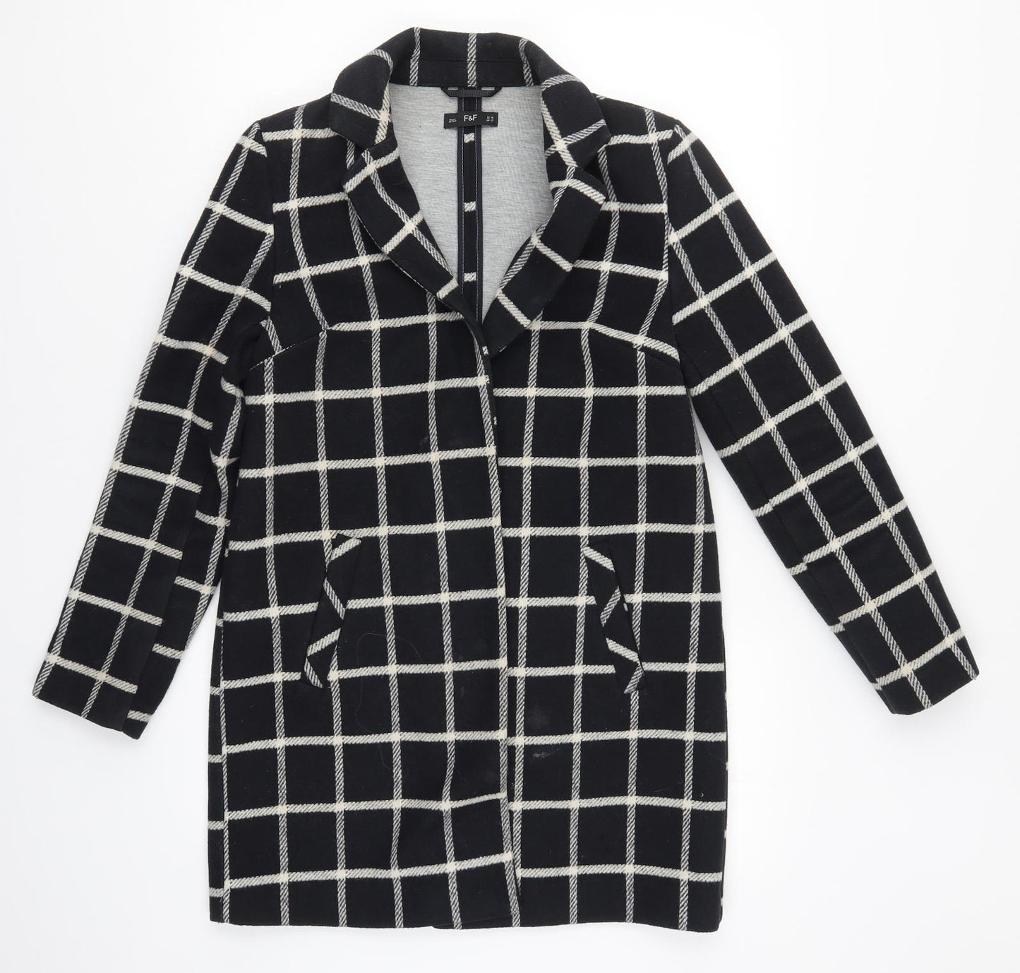 F&F Womens Black Check  Overcoat Coat Size 10