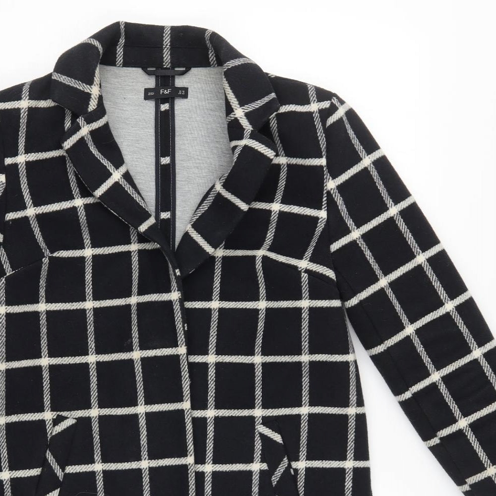 F&F Womens Black Check  Overcoat Coat Size 10