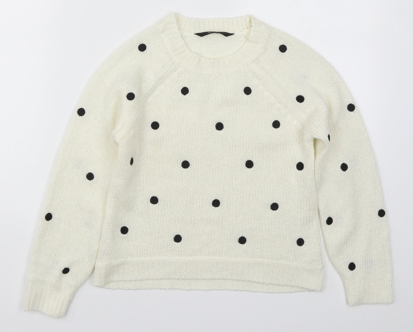 George Girls White Polka Dot Knit Pullover Jumper Size 9-10 Years