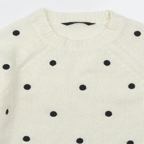 George Girls White Polka Dot Knit Pullover Jumper Size 9-10 Years