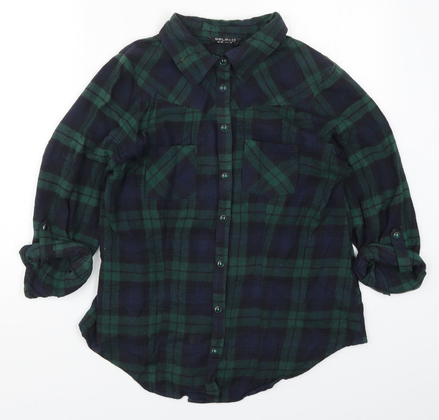 Select Womens Green Check  Basic Button-Up Size 14