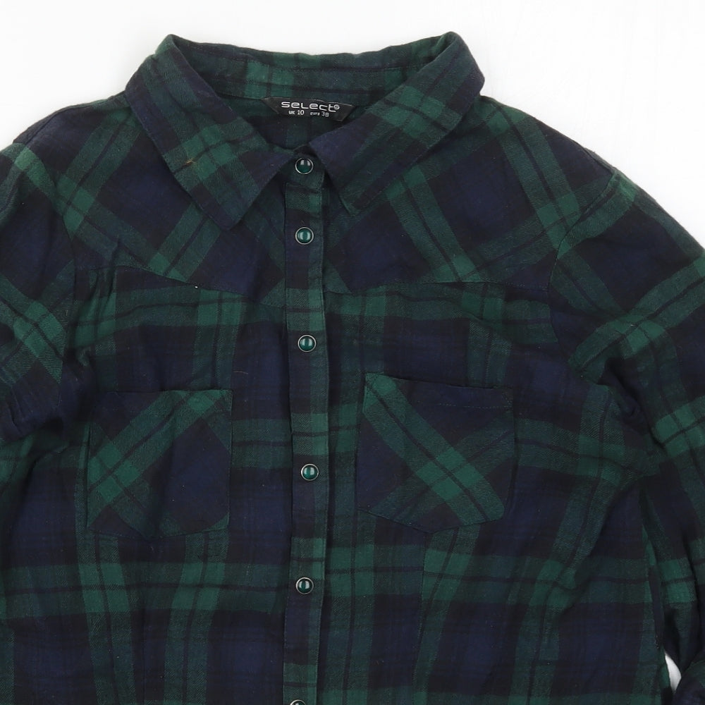 Select Womens Green Check  Basic Button-Up Size 14