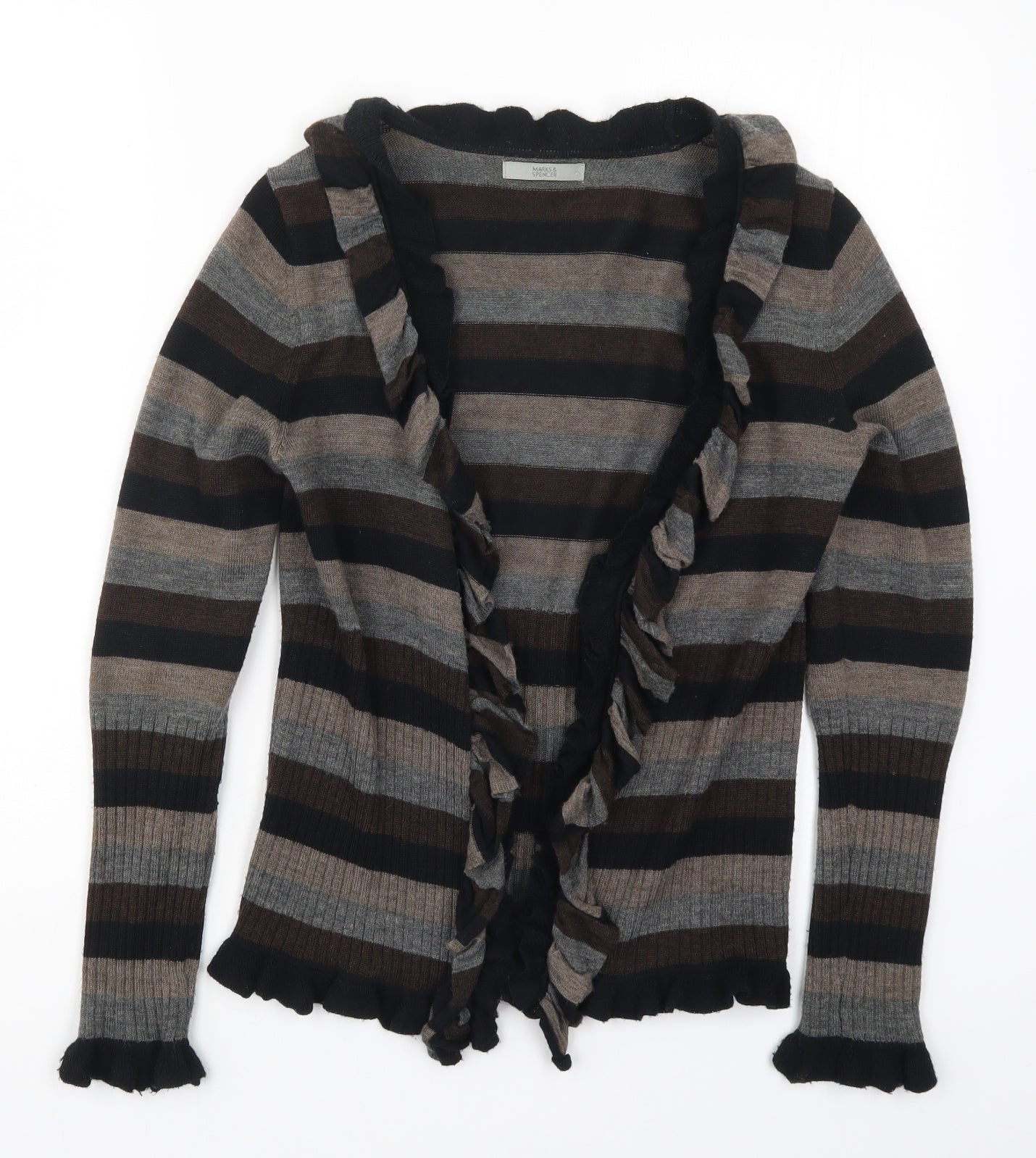 Marks and Spencer Womens Brown Striped Knit Cardigan Jumper Size 12