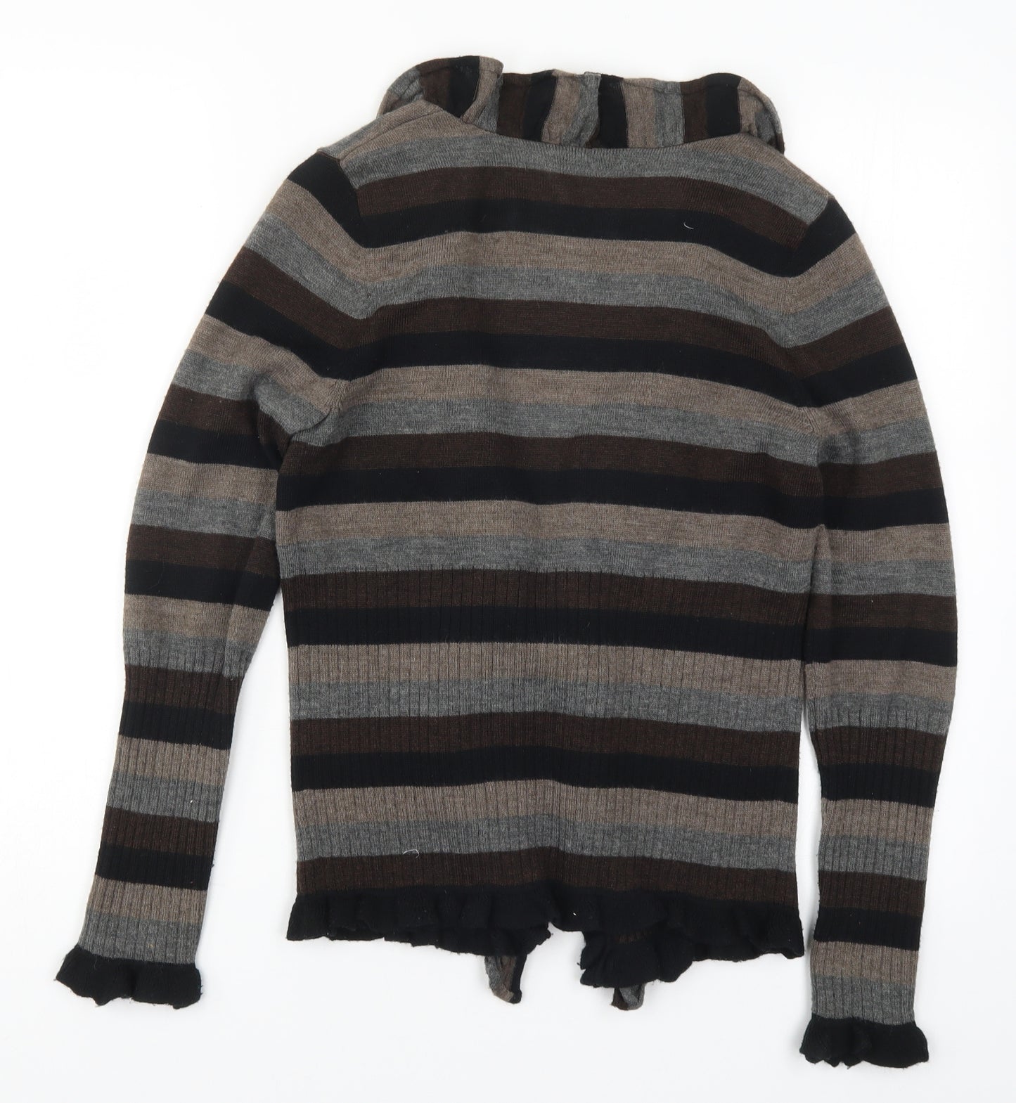 Marks and Spencer Womens Brown Striped Knit Cardigan Jumper Size 12
