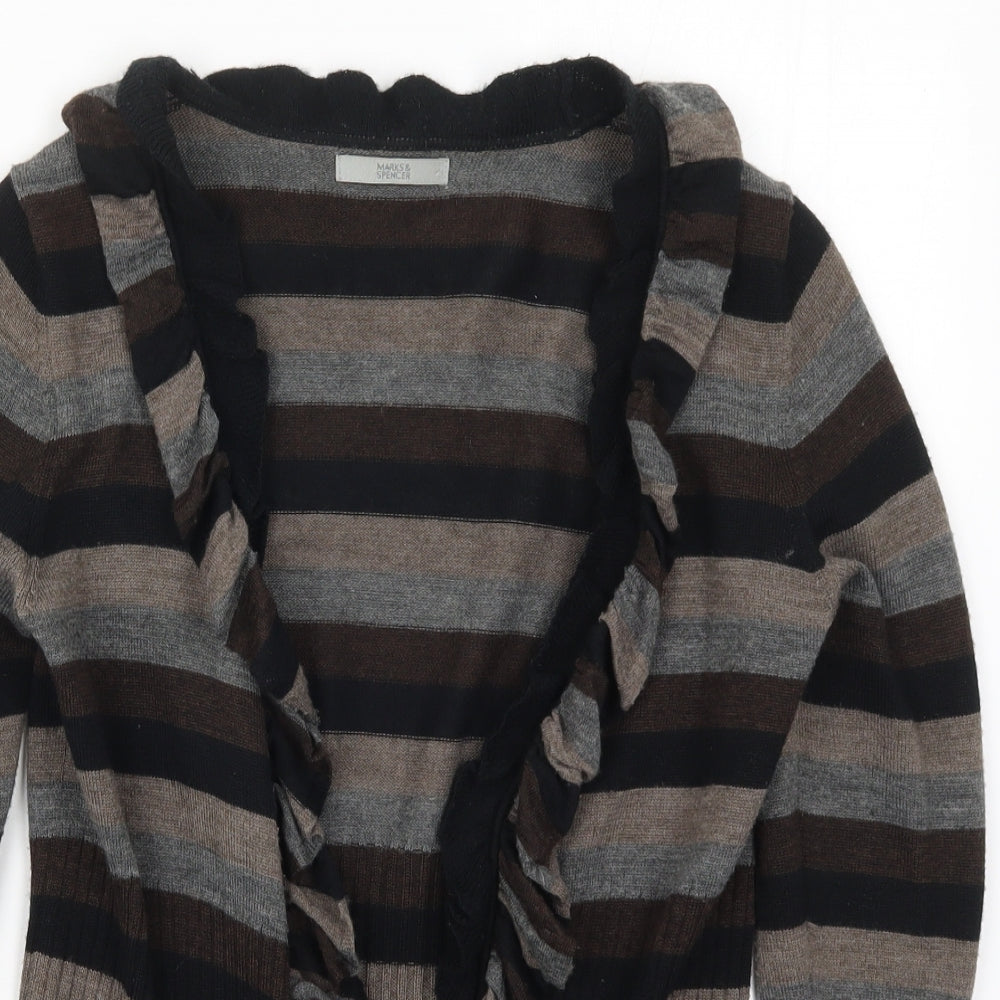 Marks and Spencer Womens Brown Striped Knit Cardigan Jumper Size 12