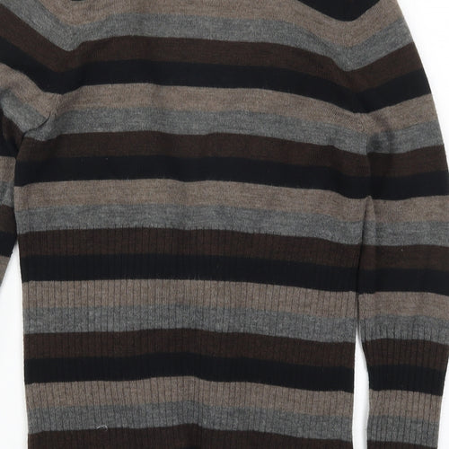 Marks and Spencer Womens Brown Striped Knit Cardigan Jumper Size 12