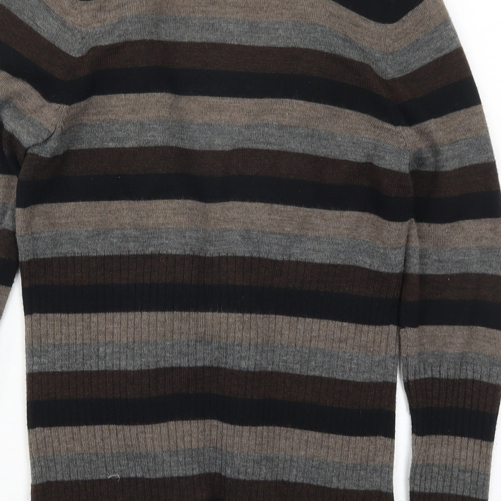 Marks and Spencer Womens Brown Striped Knit Cardigan Jumper Size 12