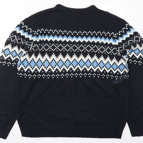 Primark Mens Blue Fair Isle Knit Pullover Jumper Size 2XL