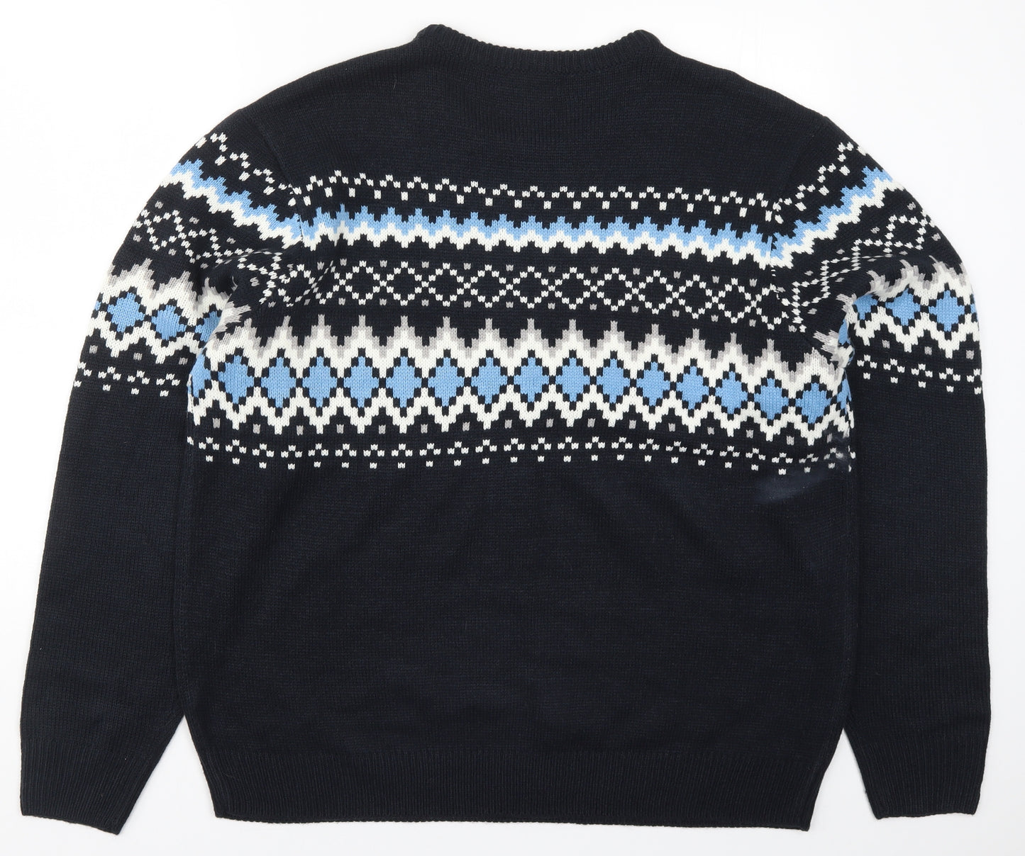 Primark Mens Blue Fair Isle Knit Pullover Jumper Size 2XL