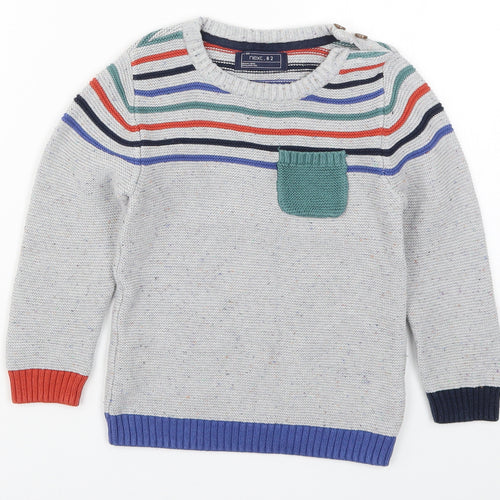 NEXT Boys Grey Striped Knit Pullover Jumper Size 4-5 Years