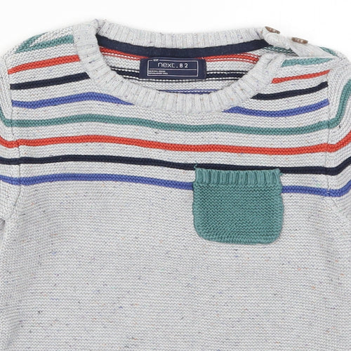 NEXT Boys Grey Striped Knit Pullover Jumper Size 4-5 Years