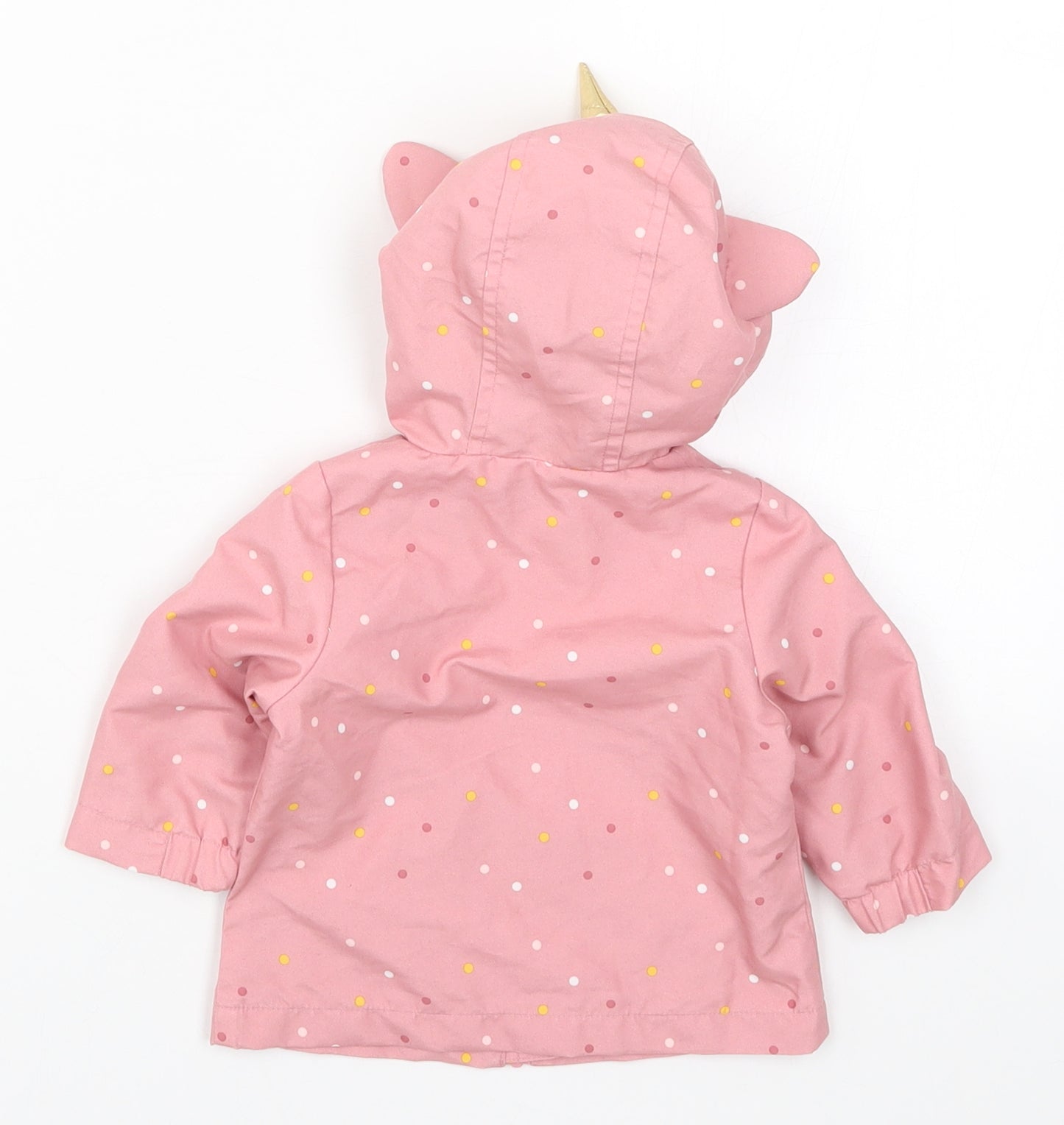 F&F Girls Pink Polka Dot  Basic Coat Coat Size 0-3 Months  - Unicorn