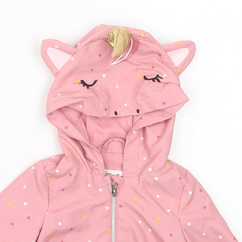 F&F Girls Pink Polka Dot  Basic Coat Coat Size 0-3 Months  - Unicorn
