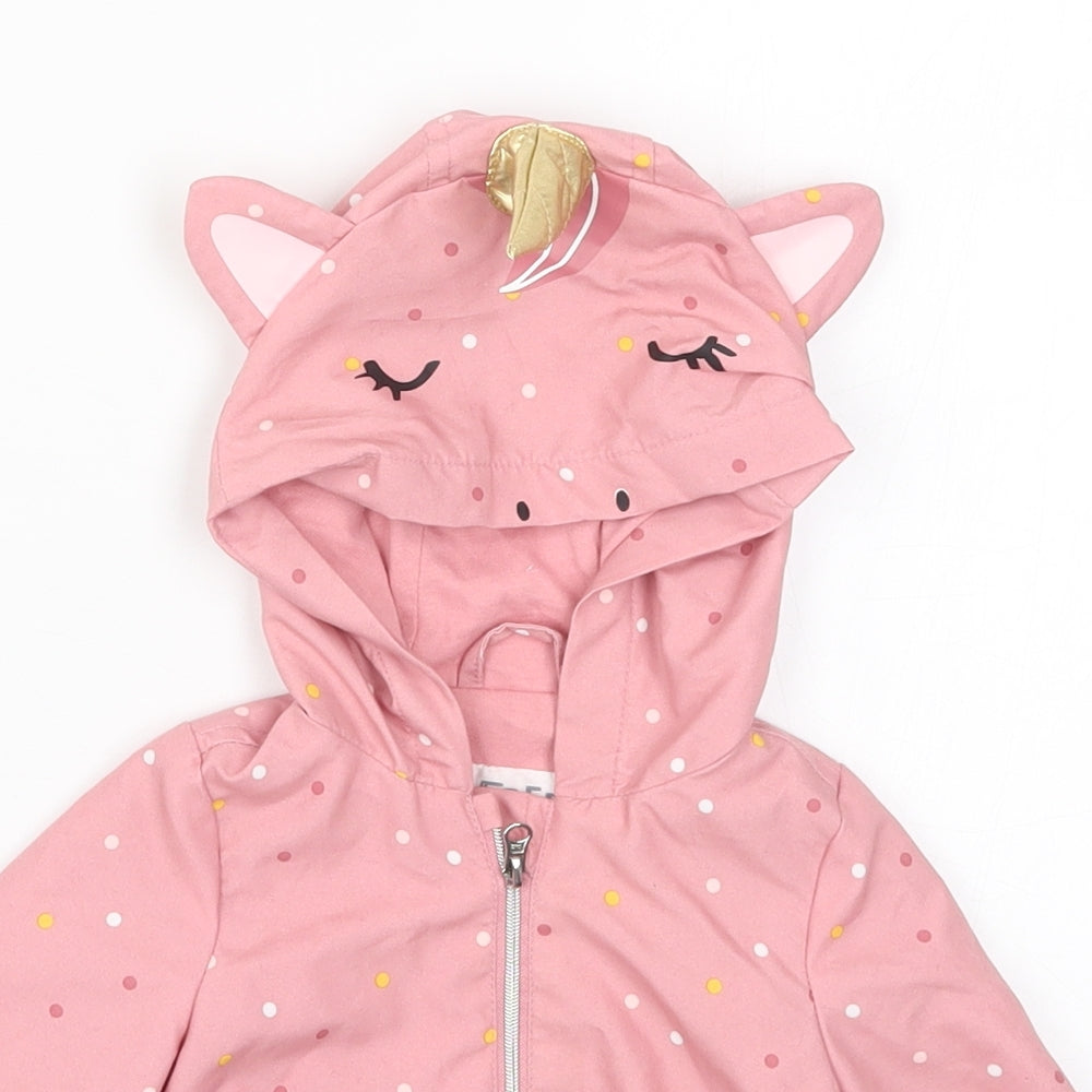 F&F Girls Pink Polka Dot  Basic Coat Coat Size 0-3 Months  - Unicorn