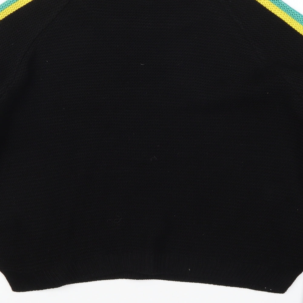 Primark Womens Black Striped Knit Pullover Jumper Size 12  - Multicoloured Sleeve Stripes