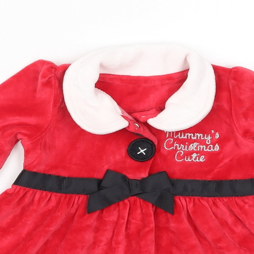 George Girls Red   Skater Dress  Size 0-3 Months  - Mummy's Christmas Cutie