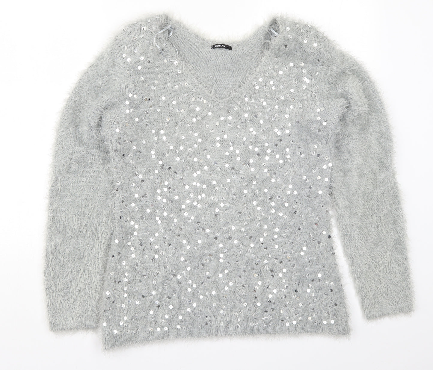 Roman Womens Grey  Knit Pullover Jumper Size 14
