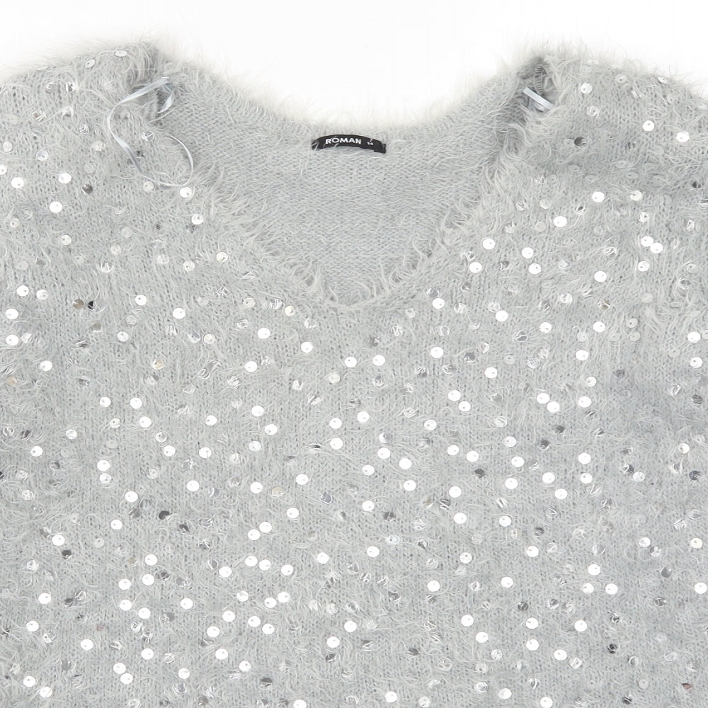 Roman Womens Grey  Knit Pullover Jumper Size 14