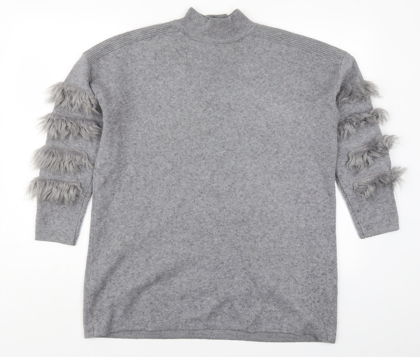 Quiz Womens Grey  Knit Pullover Jumper Size M  - Fluffy Sleeves