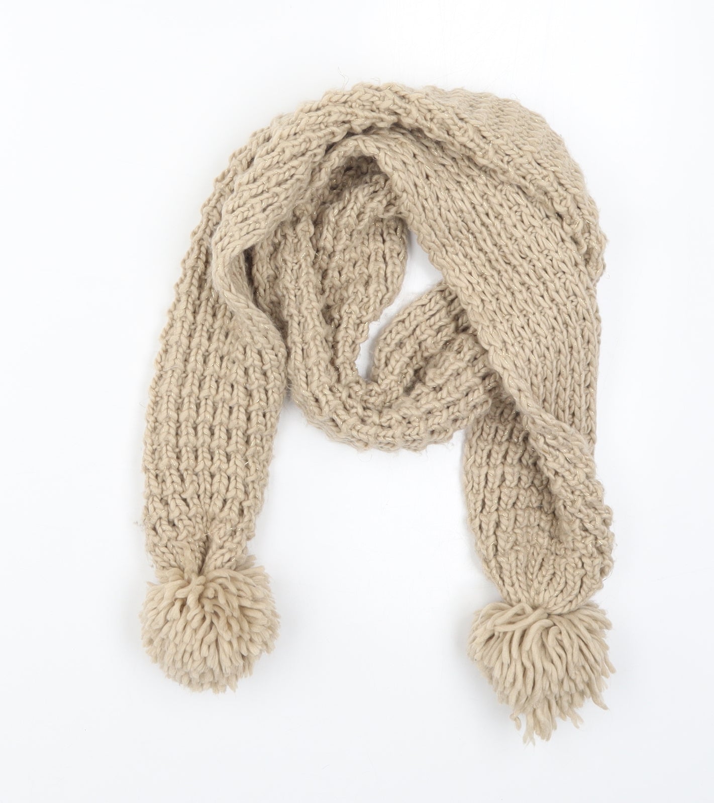 Preworn Womens Beige  Knit  Scarf   - Pom Pom