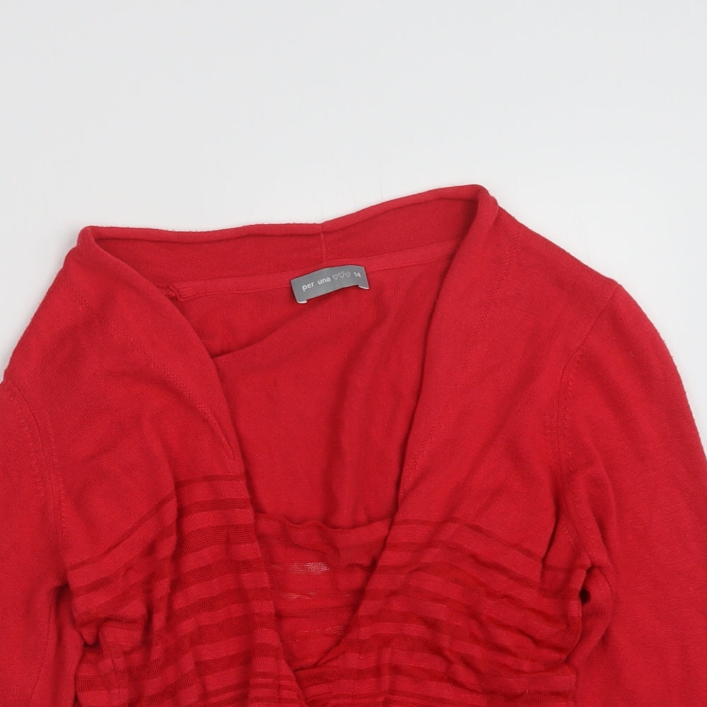 Per Una Womens Red  Knit Cardigan Jumper Size 14