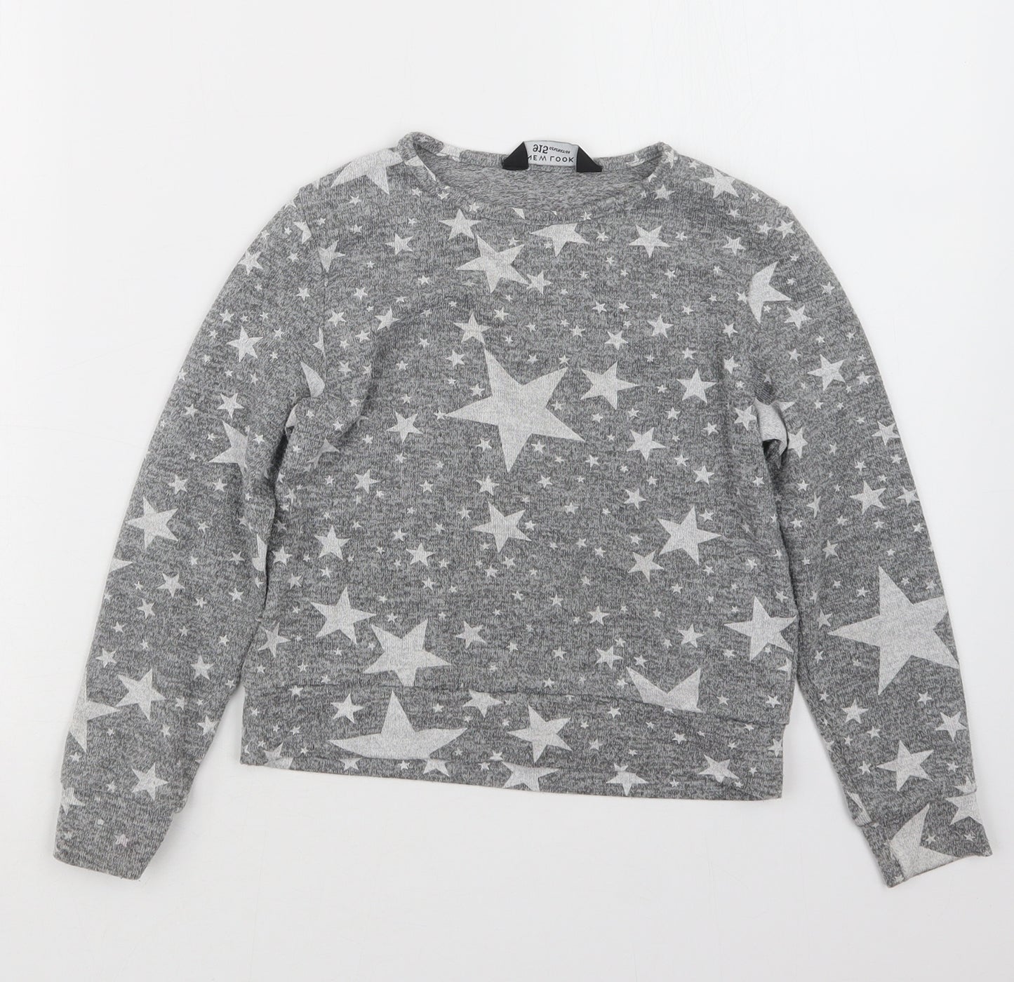 New Look Girls Grey Geometric  Pullover Jumper Size 7-8 Years