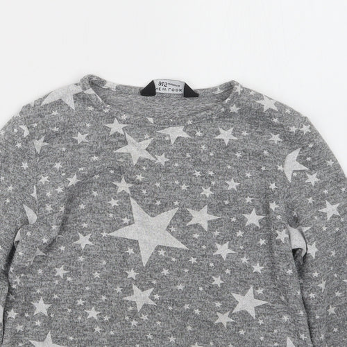 New Look Girls Grey Geometric  Pullover Jumper Size 7-8 Years