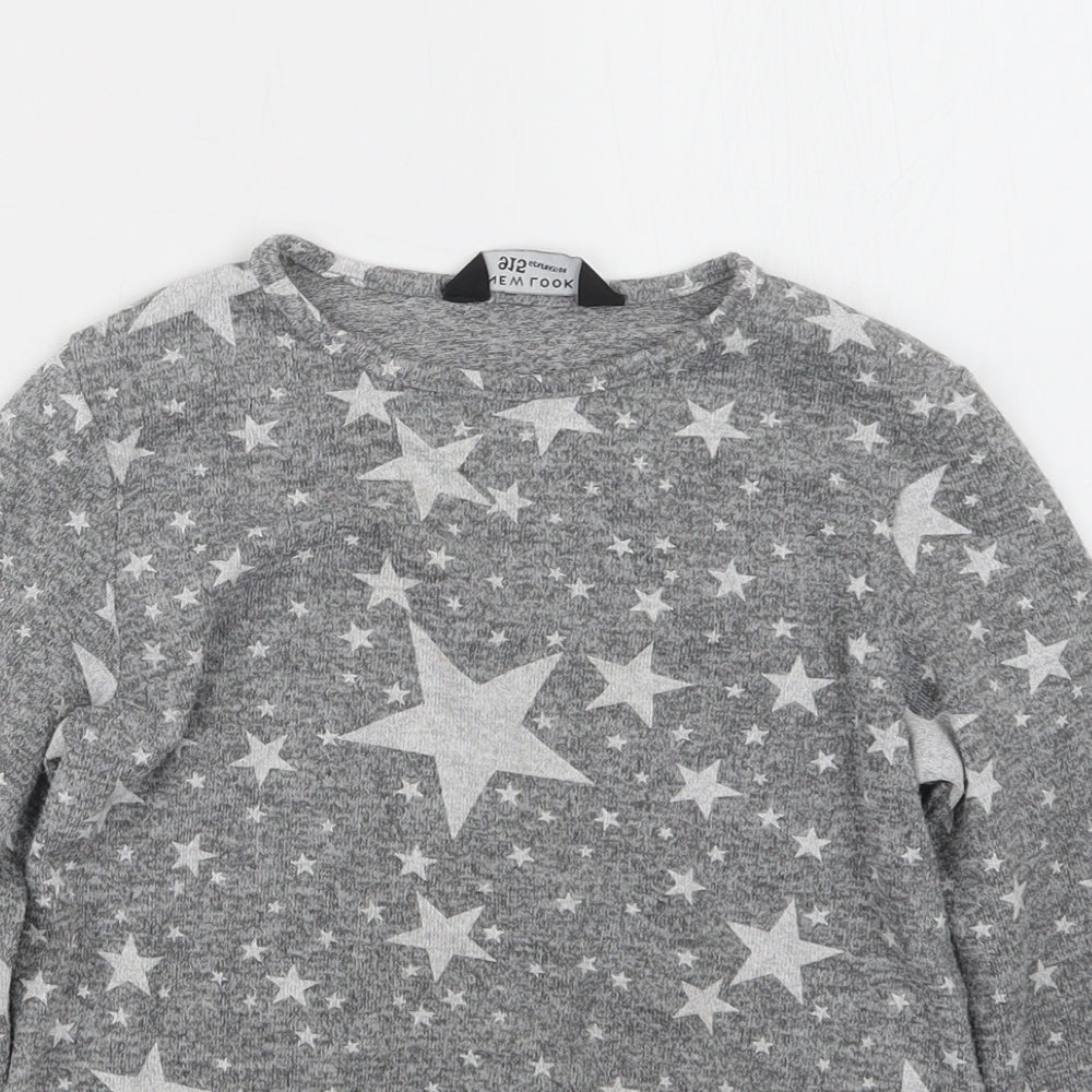 New Look Girls Grey Geometric  Pullover Jumper Size 7-8 Years