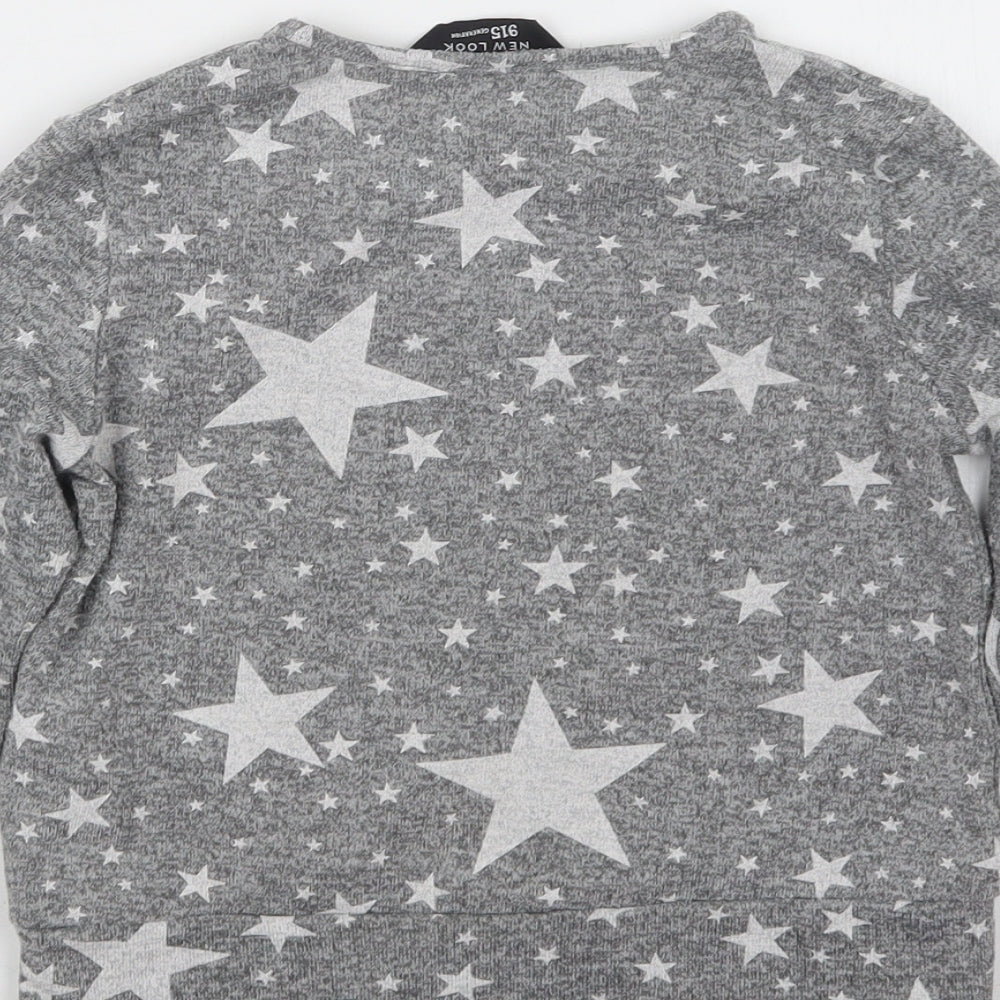 New Look Girls Grey Geometric  Pullover Jumper Size 7-8 Years